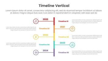 vertical timeline milestone infographic template banner with rectangle bar vertical and line circle connection with 5 point list information for slide presentation vector