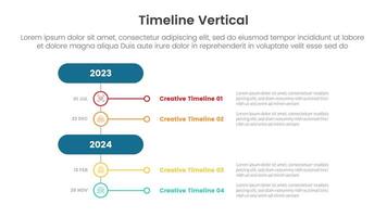 vertical timeline milestone infographic template banner with round rectangle and small circle divison with 4 point list information for slide presentation vector