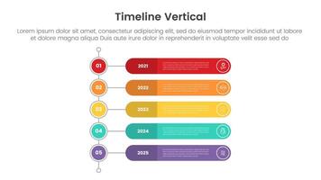 vertical timeline milestone infographic template banner with round rectangle and circle line connection with 5 point list information for slide presentation vector