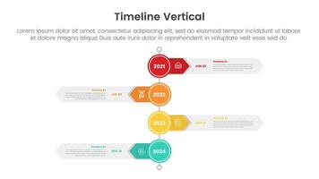 vertical timeline milestone infographic template banner with big circle and arrow rectangle with 4 point list information for slide presentation vector