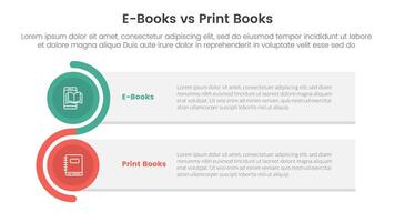 ebook vs physical book comparison concept for infographic template banner with rectangle box stack and circle wave with two point list information vector
