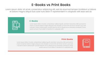 ebook vs physical book comparison concept for infographic template banner with long rectangle box horizontal stack with two point list information vector
