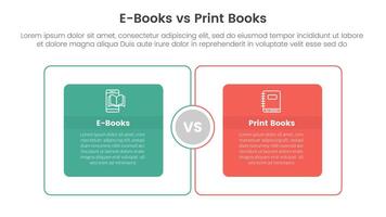 ebook vs physical book comparison concept for infographic template banner with big outline box circular with two point list information vector