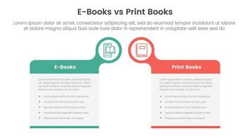 ebook vs physical book comparison concept for infographic template banner with big box table with bubble circle header badge with two point list information vector