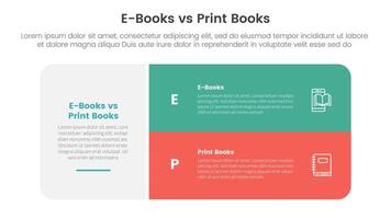 ebook vs physical book comparison concept for infographic template banner with big round box and stack list with two point list information vector