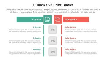 ebook vs physical book comparison concept for infographic template banner with box rectangle table opposite with two point list information vector