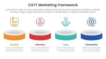 catt marketing framework infographic 4 point stage template with product showcase horizontal 3d stage for slide presentation vector