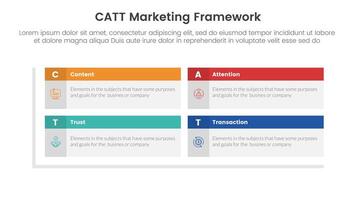 catt marketing framework infographic 4 point stage template with rectangle box table header matrix structure for slide presentation vector