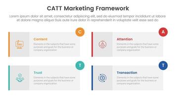 catt marketing framework infographic 4 point stage template with long rectangle box symmetric circle badge for slide presentation vector