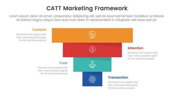catt marketing framework infographic 4 point stage template with pyramid shape reverse inverted for slide presentation vector