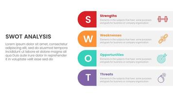 swot analysis concept infographic template banner with round rectangle box on right layout with 4 point list information vector