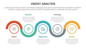 vmost analysis model framework infographic with 5 point stage template with timeline circle up and down horizontal for slide presentation vector