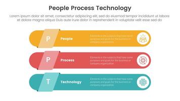 PPT framework people process technology infographic 3 point with long round rectangle shape stack for slide presentation vector