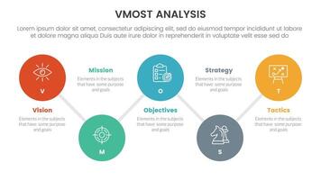 vmost analysis model framework infographic with 5 point stage template with timeline big circle connection line up and down for slide presentation vector