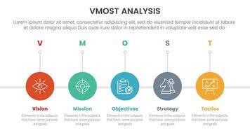 vmost analysis model framework infographic with 5 point stage template with timeline circle right direction for slide presentation vector