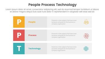 PPT framework people process technology infographic 3 point with 3 block row rectangle content stack for slide presentation vector