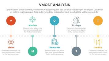 vmost analysis model framework infographic with 5 point stage template with timeline circle point up and down for slide presentation vector