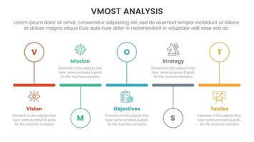 vmost analysis model framework infographic with 5 point stage template with timeline horizontal outline circle up and down for slide presentation vector