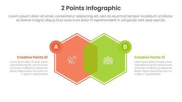 versus or compare and comparison concept for infographic template banner with hexagon venn blending and small badge side with two point list information vector