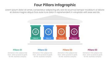 Four pillars framework with ancient classic construction infographic with 4 point stage template with strong pillar building on center for slide presentation vector