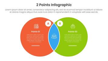 versus or compare and comparison concept for infographic template banner with big circle venn blending shape with two point list information vector