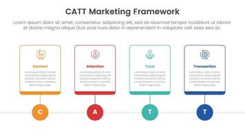 catt marketing framework infographic 4 point stage template with outline table box and circle line point for slide presentation vector