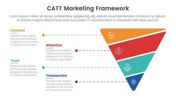 catt marketing framework infographic 4 point stage template with funnel reverse pyramid shape slice for slide presentation vector