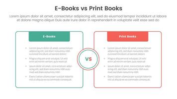 ebook vs physical book comparison concept for infographic template banner with box opposite outline with header with two point list information vector