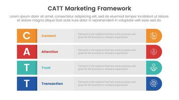 catt marketing framework infographic 4 point stage template with long round rectangle box vertical structure for slide presentation vector