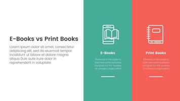 ebook vs physical book comparison concept for infographic template banner with big column banner on right layout with two point list information vector