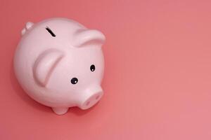 Pink piggy bank on pink background. Money and business. Money saving photo