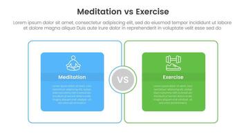 meditation vs physical exercise comparison or versus concept for infographic template banner with big outline box circular with two point list information vector