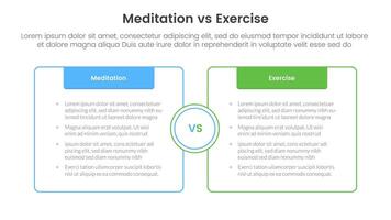 meditation vs physical exercise comparison or versus concept for infographic template banner with box opposite outline with header with two point list information vector