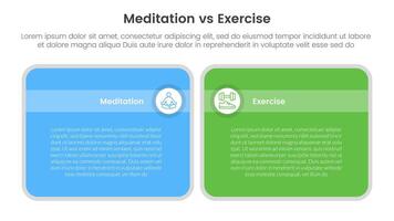 meditation vs physical exercise comparison or versus concept for infographic template banner with big round box table with two point list information vector