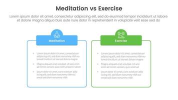 meditation vs physical exercise comparison or versus concept for infographic template banner with outline box table with two point list information vector