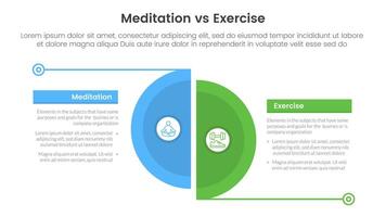 meditation vs physical exercise comparison or versus concept for infographic template banner with big slice half circle with line separation with two point list information vector