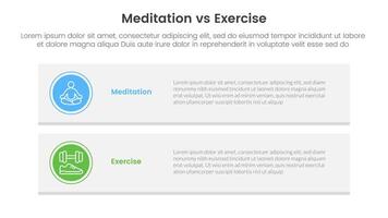 meditation vs physical exercise comparison or versus concept for infographic template banner with long rectangle box vertical with two point list information vector