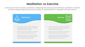 meditation vs physical exercise comparison or versus concept for infographic template banner with wave swirl curve table box with two point list information vector