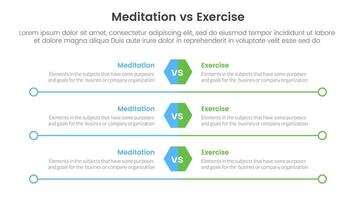 meditation vs physical exercise comparison or versus concept for infographic template banner with hexagon and circle long outline with two point list information vector