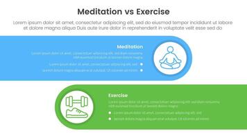 meditation vs physical exercise comparison or versus concept for infographic template banner with horizontal round rectangle box with two point list information vector