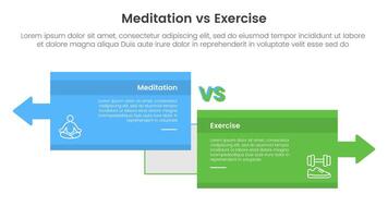meditation vs physical exercise comparison or versus concept for infographic template banner with big box opposite arrows direction with two point list information vector