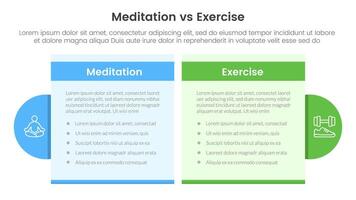 meditation vs physical exercise comparison or versus concept for infographic template banner with table box and circle accessories with two point list information vector