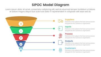 sipoc infographic template banner with funnel 3d shadow dimension shape with 5 point list information for slide presentation vector