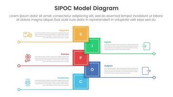 sipoc infographic template banner with vertical timeline shape square shape with line bottom with 5 point list information for slide presentation vector