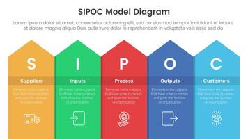 sipoc infographic template banner with long rectangle top arrow with 5 point list information for slide presentation vector