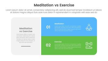 meditation vs physical exercise comparison or versus concept for infographic template banner with big round box and stack list with two point list information vector