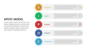 sipoc infographic template banner with round circle rectangle stack vertical with 5 point list information for slide presentation vector