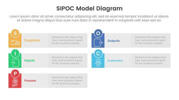 sipoc infographic template banner with long rectangle box grey background with 5 point list information for slide presentation vector