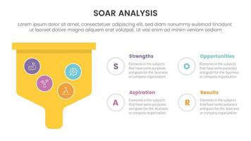 soar analysis framework infographic with bold funnel box with 4 point list concept for slide presentation vector