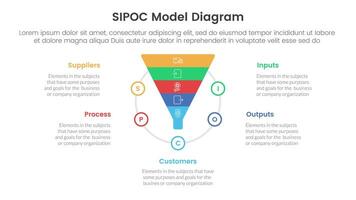 sipoc infographic template banner with funnel shape on circle with 5 point list information for slide presentation vector